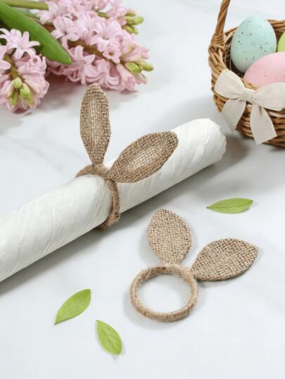 4-12ชิ้น ผ้าลินิน หูกระต่าย เครื่องประดับ, เหมาะสำหรับ อีสเตอร์, การสังสรรค์ประจำวัน, และตกแต่งโต๊ะ