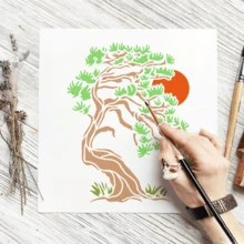 4pcs Reusable Landscape And Pine Tree Stencil Templates, Pine Tree, Sunbird, Tree Pattern Templates For DIY, Wall Art, Craft Design, Fine Art Design, Wooden Furniture, Scrapbooking And Crafts - A - View 4