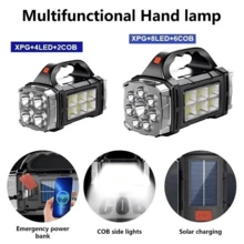 Linterna LED súper brillante, linterna solar, linterna recargable por USB, linterna táctica COB, linterna de largo alcance, luz para pesca y camping, equipo de camping - Negro - Ver 9