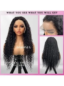 34 Inch Black & Natural Tone Human Hair Blend Deep Wave 13x4 High Definition Transparent Lace Front Wig For Women, 200% Density, Curly Wet Wave Lace Front Wig, Glueless & Seamless, #1B Black - Natural & Black - View 5