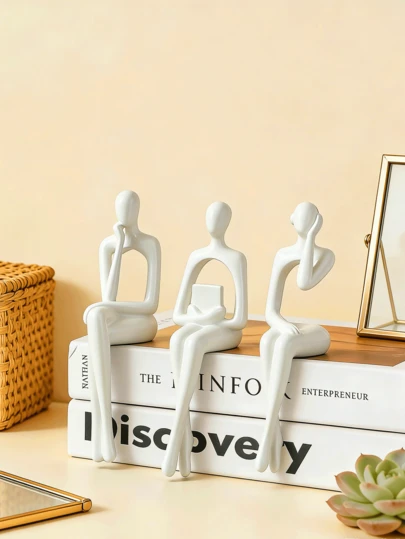 1pc Elegant Modern Abstract White Thinker Figurine, A Modern Minimalist Seated Ornament, Suitable For Office Decoration, Graduation Ceremony Decoration, Bedroom Decoration, Birthday Gift, Room Decoration, Teacher's Day Gift, Mother's Day Gift, And Valentine's Day Gift.