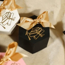 10pcs Graduation Mini Gift Boxes, Foil Diploma Pattern - Hexagon Candy Boxes With Satin Ribbon Bow - Graduation Party, Ceremony, Congratulation Small Gift Boxes - Black, White, Pink, Navy Blue