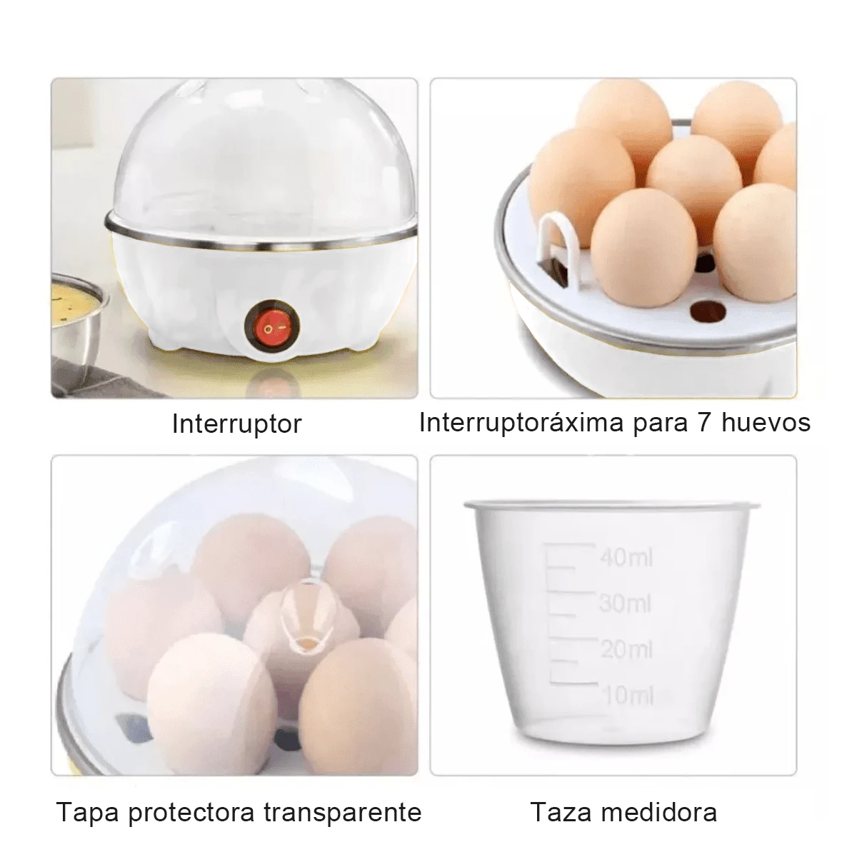Mini vaporizador de huevos multifuncional para el hogar Caldera de huevos de apagado automático Lata de natillas al vapor bollos calientes de leche caliente - Blanco - Ver 1