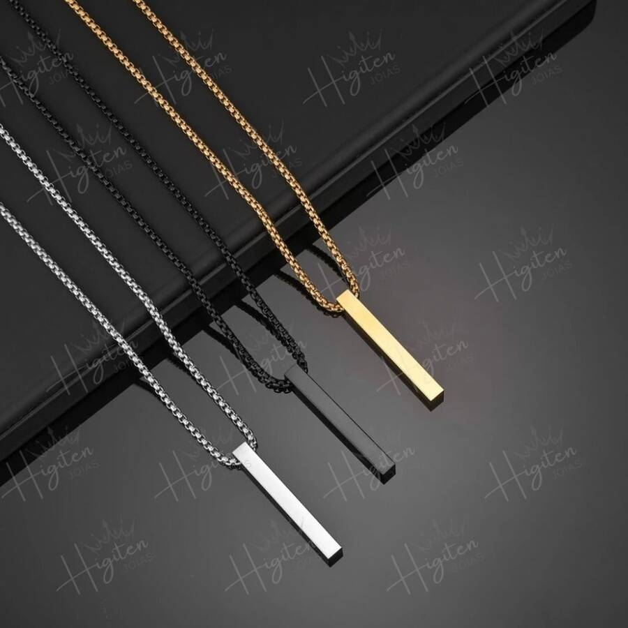 Premium Necklace With Rectangular Pendant - Stainless Steel - Silver - View 1