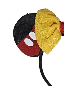 1个闪亮米妮老鼠耳朵发箍，可爱卡通米妮耳朵，闪亮米妮耳朵发箍，公主风闪亮耳朵发箍带蝴蝶结，适合学生派对、化装舞会、角色扮演、主题公园和其他场合