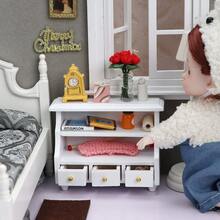 1pc 1:12 Dollhouse Miniature Furniture Accessory - Wooden White Low Cabinet, Towel Cabinet Side Table - White - View 4