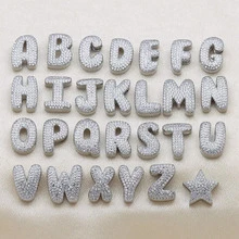  1pc New Silver Color Cubic Zirconia A-Z Initial Alphabet Charm Big Hole Beads,26 Alphabet Letter Pendant Jewelry Accessories - Silver - View 2