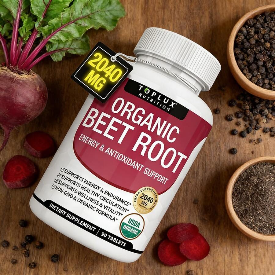 Comunvitam Organic Beet Root Tablets - Nitric Oxide Booster Beetroot Supplement 2040mg,Organic,Beet Root Tablet - 90抽 - 查看 1