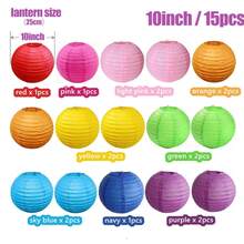 Bộ 15 chiếc đèn lồng giấy nhiều màu sắc, thích hợp để trang trí tiệc sinh nhật, đồ trang trí treo lễ hội, trang trí sự kiện tại nhà, đèn lồng giấy nhiều màu. - Nhiều màu - Xem 8
