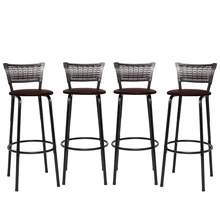 Set Of 4 High Stools With Black Frame And Gradient Wicker Backrest - Ideal For Counters, Islands, Worktops, Gourmet Areas, Bars, American Kitchens, And Pools - 淺棕色座椅 - 查看 7