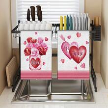 2/4/48条装情人节厨房毛巾，浪漫心形玫瑰图案涤纶洗碗布，吸水性强，柔软耐用，适合日常厨房清洁，营造情人节氛围，实用又美观的家居用品，情人节及婚礼装饰，多用途清洁毛巾 - 彩色 - 查看 8