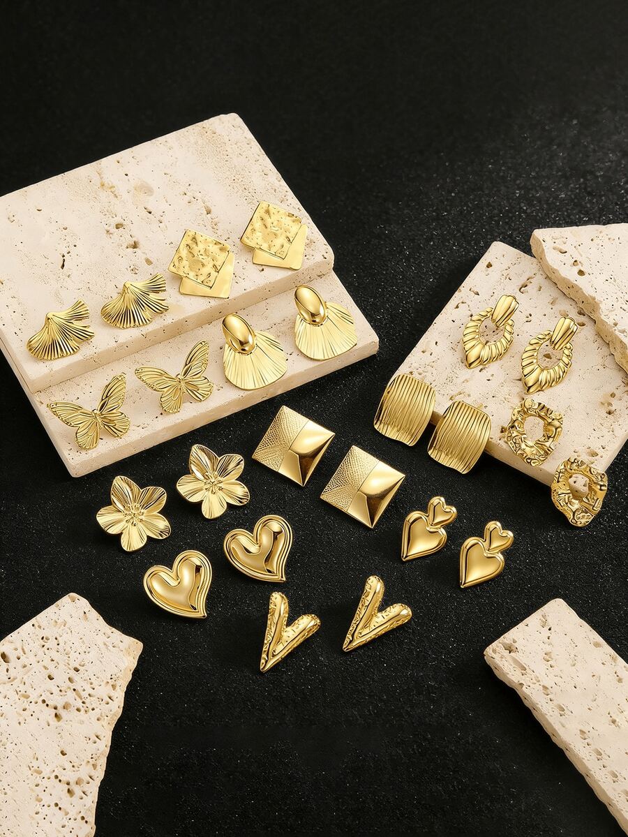 1 Pair Exquisite 304 Stainless Steel Oil-Finished Geometric Irregular Stud Earrings - Minimalist Elegant Design, Versatile Earrings Suitable For Daily Wear And Parties, Perfect Holiday Gift For Family And Friends - Multicolor - View 1