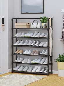 6/7 Tier Shoe Rack, Simple Entryway Multi-Layer Dust-Proof Home/Dorm Shoe Storage Cabinet - Black - View 7