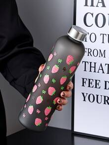 1pc 1000ml Matte Water Bottle, Large Capacity School/Outdoor Cup With Butterfly Decor, Strawberry Heart Design, Best Gift For Mother, Sports Water Bottle - Multicolor - View 6