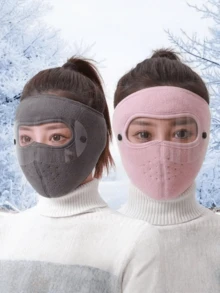 1个保暖面罩，加厚抓绒内衬，带耳罩，防风滑雪面罩，适合骑行，秋冬季