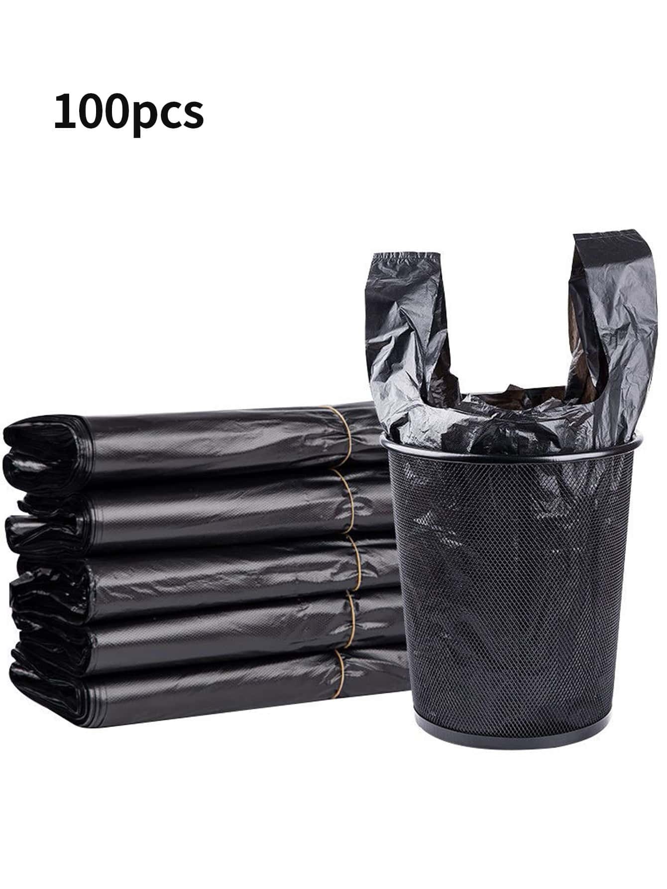 100/50个装加厚大号黑色垃圾袋，厨房垃圾袋，蔬菜袋，大号垃圾袋，适用于纸张、塑料、瓶子、报纸、草坪等。带提手塑料袋，T恤袋，散装塑料袋 - 黑色 - 查看 1