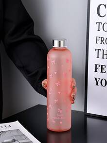 1pc 1000ml Matte Water Bottle, Large Capacity School/Outdoor Cup With Butterfly Decor, Strawberry Heart Design, Best Gift For Mother, Sports Water Bottle - Multicolor - View 9