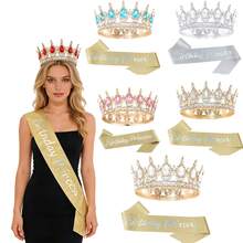 Bộ 2 món phong cách Baroque cổ điển gồm vương miện cài tóc tròn và dải băng công chúa, đính đá lấp lánh, thích hợp cho tiệc sinh nhật, phù hợp cho phụ nữ dự đám cưới, cuộc thi sắc đẹp, sàn catwalk, tiệc sinh nhật, phụ kiện trang phục ngày Valentine, vương miện, vương miện cài đầu, phụ kiện đội đầu. - Nhiều màu - Xem 1