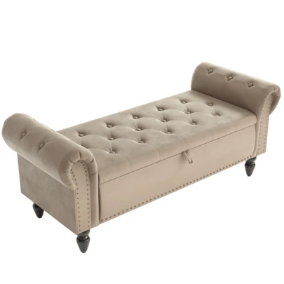 Ottoman Storage Bench,Sofa Bench,Foot Rest Stool,Velvet End Of Bed Bench,Storage Box With Lid, Entryway Bench,168 KG Load Capacity