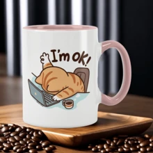 Cốc sứ in hình mèo "Tôi ổn" - Có thể tái sử dụng, giữ đồ uống nóng hoặc lạnh, món quà lý tưởng cho người yêu mèo, chỉ rửa bằng tay. - Nhiều màu - Xem 10