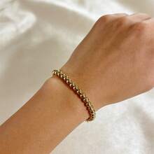 1pc Gold & Silver Stainless Steel Waterproof Bracelet, Women's Anti-Fading Elastic Beaded Bracelet, Layerable Gold-Plated Pearl Ball Bracelet, Gift For Her - Yellow Gold - View 3