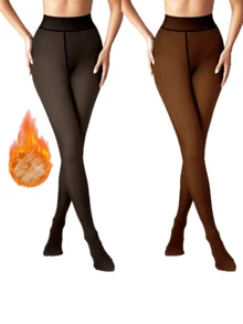 2 Pairs Of Women's Winter Warm Fleece Lined Leggings. Winter Comfortable Fleece Leggings. Plus Size Available. Single Lining. Seamless Style. Fashionable And Comfortable Women's Clothing. Warm Style. Fashionable And Comfortable Women's Clothing. - 彩色 - 查看 5
