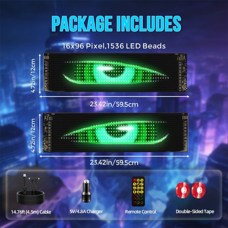 2 Piezas Pantalla flexible LED para parabrisas de automóviles, con ojos de demonio parpadeantes animados, pantalla LED suave programable mediante aplicación