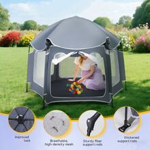 (Gris) Parque infantil para bebés y niños pequeños, parque de juegos plegable y automático, parque de juegos portátil para interiores y exteriores, parque de juegos de 420D de peso ligero para interiores y exteriores - Gris - Ver 4