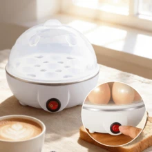Mini vaporizador de huevos multifuncional para el hogar Caldera de huevos de apagado automático Lata de natillas al vapor bollos calientes de leche caliente - Blanco - Ver 4