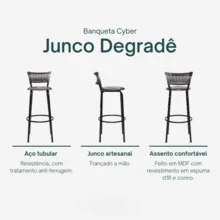 Kit 4 Banquetas Alta Estrutura Preta Encosto Junco Degradê Ideal Para Balcão Ilha Bancada Área Gourmet Bar Cozinha Americana Piscina - Assento Floral Marrom - Visão 4