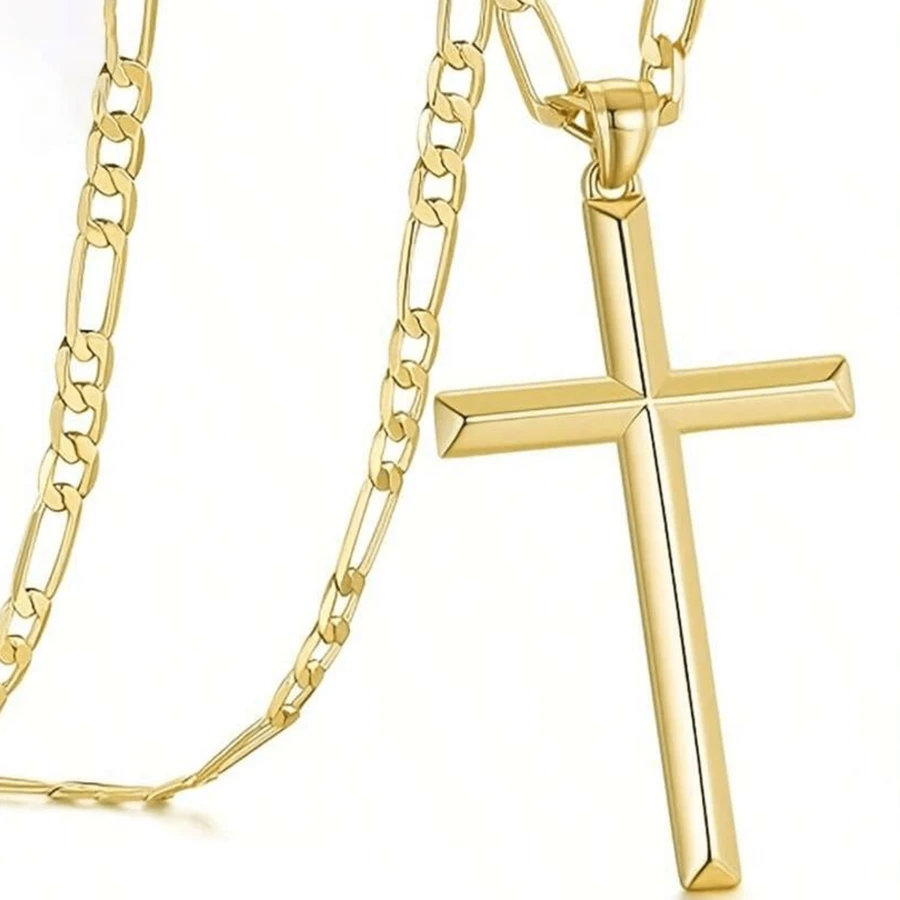 20. 22 And 24 Inch Men's And Women's Cross Necklaces, Men's Jewelry, Women's Jewelry, Golden Cross Necklaces, Bohemian Style, Casual Style, Fashionable Luxury Design Style, Street Hip-Hop Style (With Exquisite Gifts Included) - Vàng - Xem 1