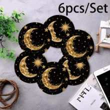 6pcs Arabic Coffee Cup Coaster Set - Arabic Calligraphy Teapot Themed Design, Wooden Drink Coasters Suitable For Coffee & Tea Cups, Arabic Style Holiday Decor, Home & Restaurant Table Decoration, Ideal Holiday Gift - Multicolor - View 11