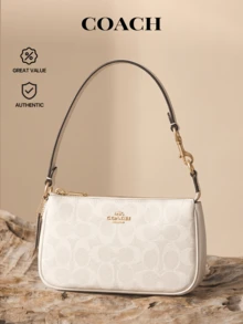 Coach Nolita 19 标志性帆布腕带包 - 女士斜挎包 - 奢华时尚设计皮革手提包 - 旅行必备日常使用学校/办公室 - 礼物/赠品 - 白色/粉笔色 CW426 - Im/White/Chalk - 查看 1