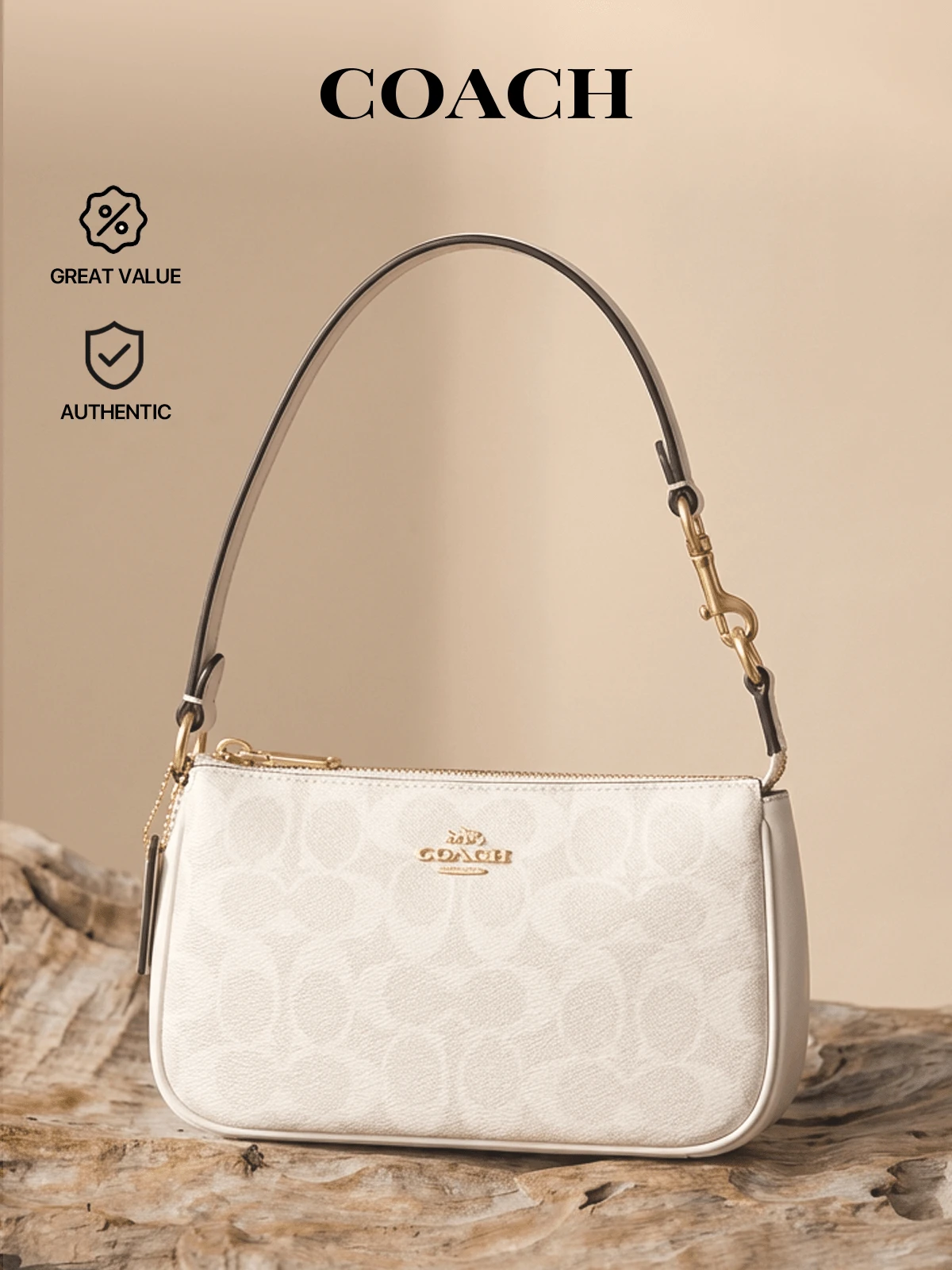 Coach Nolita 19 标志性帆布腕带包 - 女士斜挎包 - 奢华时尚设计皮革手提包 - 旅行必备日常使用学校/办公室 - 礼物/赠品 - 白色/粉笔色 CW426 - Im/White/Chalk - 查看 1