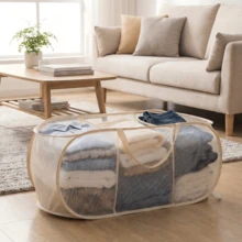 1pc Breathable, Durable, Collapsible, Space-Saving 3-Compartment Laundry Basket With Handle, Wide Opening And Side Pockets, Mesh Pop-Up Laundry Hamper, Breathable, Sturdy, Foldable, Space-Saving Design, Christmas Gift - Multicolor - View 1