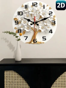 1个10英寸和12英寸优雅静音挂钟，白色花卉和金色树木图案，木质边框 - 适用于客厅、卧室、厨房、办公室装饰 - 情人节或生日礼物，家居装饰，房间装饰 - 彩色 - 查看 8