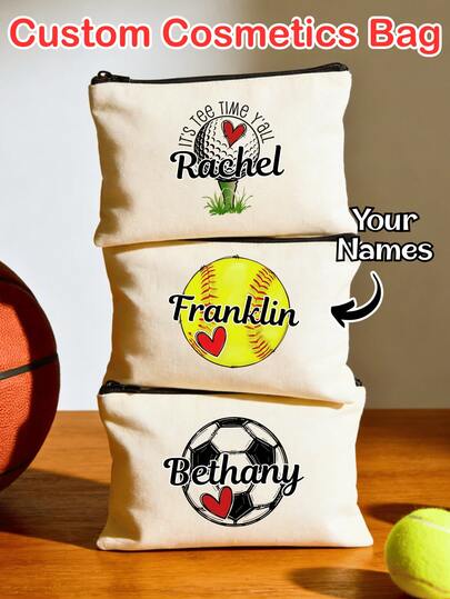 1pc, Custom Name Logo Cosmetic Bag,Makeup Bag For Player Cosmetic Bag Gift For Captain Custom Bag Personalized Gift Idea,Can Be Customized To Your Unique Design, Lightweight Zipper Cosmetic Bag Is Also Perfect For Coin Purse, Pencil Case, Perfect For Sports, Shopping, Date, Vacation, Travel, Or As A Gift, Name Outdoor Pouch,Travel Gift, Travel Gift For Family, New Year Glamour.