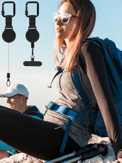 Retractable Anti-Drop Phone Lanyard, Adjustable Safety Strap With Carabiner Clip, Suitable For Hiking, Cycling, Climbing