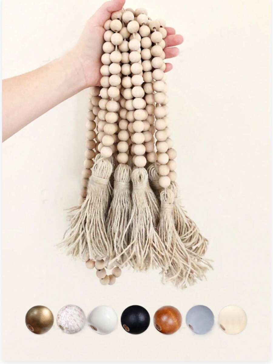 1pc Farmhouse Style Wooden Bead Garland, 30/39/45/52 Inches, With Tassels - Rustic Boho Wedding Decor, Bridal Shower & Party Essential, Centerpiece, Holiday Wreath (For Door/Halloween/Thanksgiving/Christmas), Home Decor Accent (Bedroom/Living Room/Garden Wall), Teacher's Day/Galentine's Day/Housewarming Gift - Multicolor - View 1