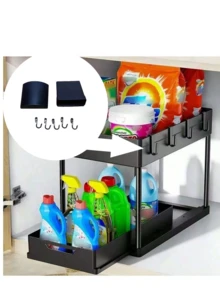 Estantería deslizante de 2 niveles para almacenamiento debajo del fregadero, apta para cocina, baño, armario, gabinete - Multicolor - Ver 11