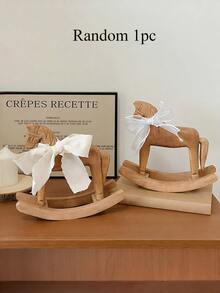 1pc Handcrafted Wooden Rocking Horse Decoration, Vintage Countryside Style With Ribbon, Desktop Ornament, Commemorative Gift For Friends, Home Decor, Unique Gift For Women - Multicolor - View 4