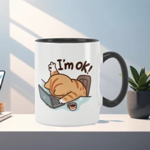 Cốc sứ in hình mèo "Tôi ổn" - Có thể tái sử dụng, giữ đồ uống nóng hoặc lạnh, món quà lý tưởng cho người yêu mèo, chỉ rửa bằng tay. - Nhiều màu - Xem 7