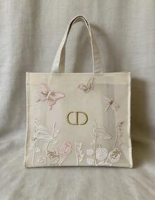 Christian Dior 41*38*2cm Mesh Butterfly Embroidered Tote Bag, Large Capacity Multi-Function Casual Travel Handbag - Beige - View 10