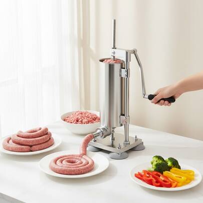 RibasuBB 6L Manual Sausage Stuffer Machine – Stainless Steel Vertical Sausage Maker With 6 Filling Tubes, Hand Crank Meat Filler For Home & Commercial Use