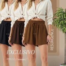 Women's Loose-Fitting High-Waisted Shorts With Elastic Waist, Comfortable, Duna Fabric, Casual, Chic, Everyday, Lightweight, Basic, Blogger Style, Knit Fabric, Faux Drawstring, Women's Fashion, Home, Beach, Vacation, Diary, Brunch, Travel, Spring, Summer - 玫瑰紅 - 查看 8