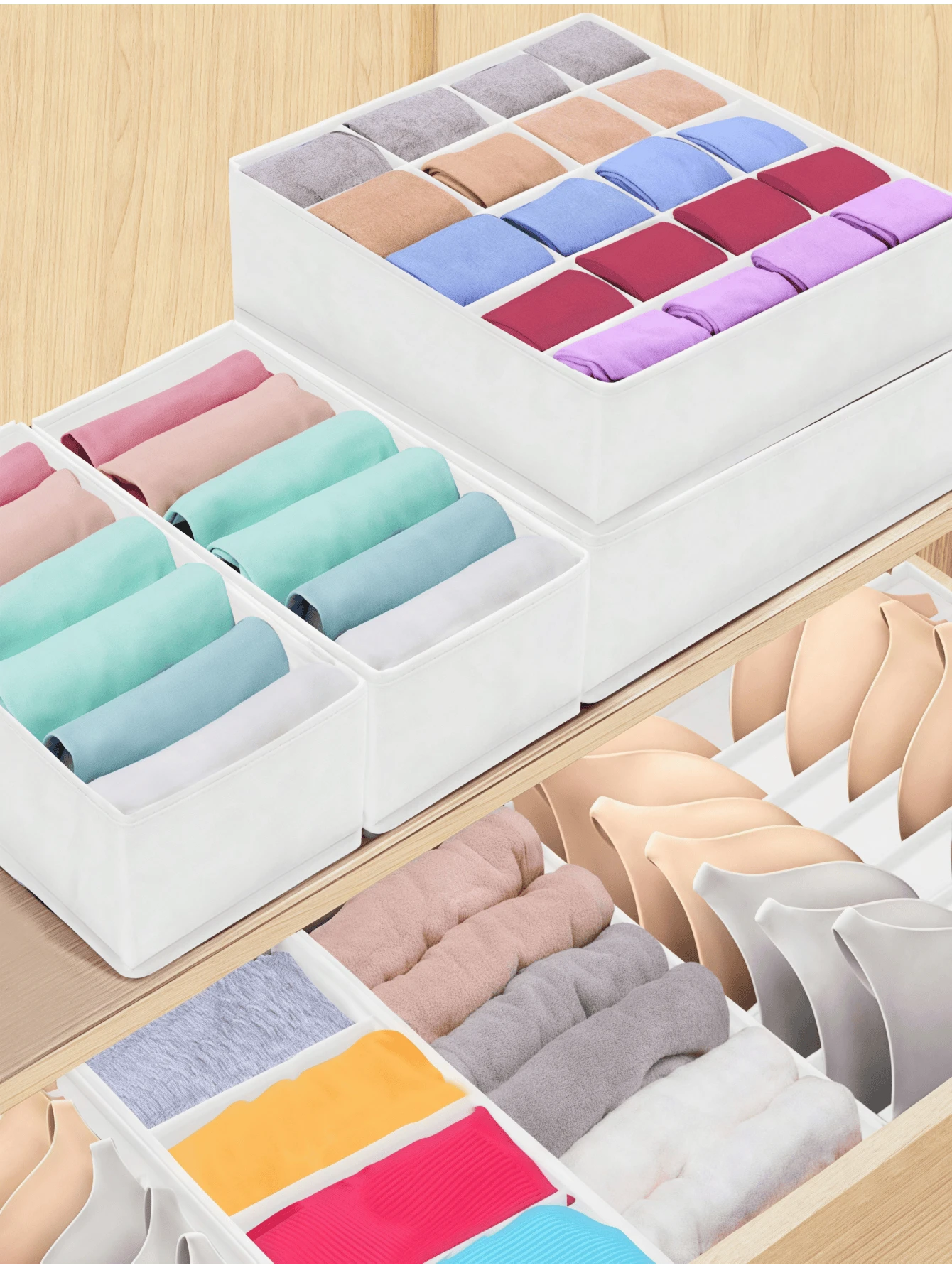 1个纯色内衣收纳盒，米色无纺布袜子整理盒，衣柜收纳盒，可收纳内衣、胸罩、袜子、领带、围巾，家居装饰，节日装饰，卧室装饰 - 白色 - 查看 1
