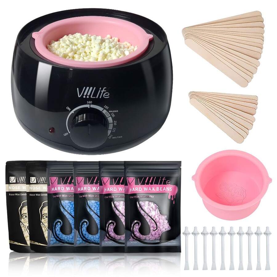 VIILIFE Waxing Kit Women Men Wax Warmer Hair Removal At Home With 6 Bags Beans Body Waxing For Eyebrows Nose Cheeks Arms Bikinis Legs 62 Accessories - 查看 1