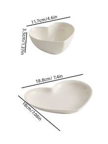 1pc Heart-Shaped Ceramic Tableware, High-Quality Asymmetric White Porcelain Beautiful Bowl, Dessert/Cake Plate, Yogurt & Oatmeal Bowl, Elegant Serving Dishware For Guests, Suitable For Valentine's Day Dates, Cafes, Cake Shops, Birthday Parties, And Other Occasions - Multicolor - View 2