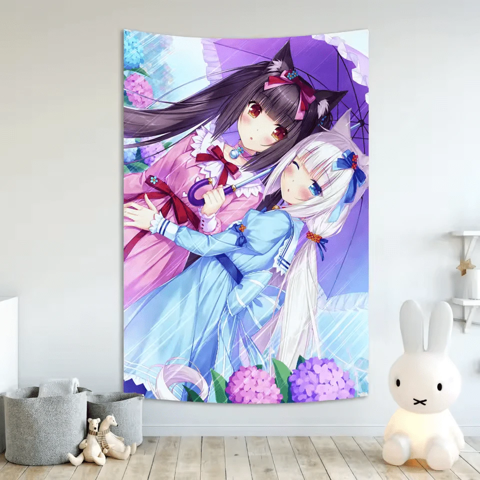 Anime Nekopara Movie Sticky DIY Wall Tapestry Hippie Flower Wall Carpets Dorm Decor Wall Art Decor (1) - 主圖顏色 - 查看 1