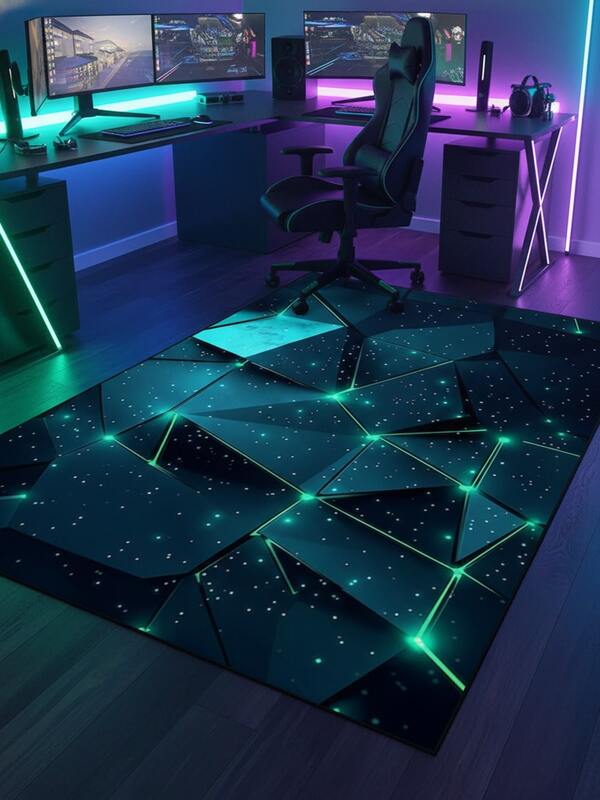 1pc Neon Gaming Style, Cyberpunk Style, Vibrant Multicolor Geometric Pattern Bath Mat, Decorative Mat, Carpet, Rug, Carpet Living Room, Kitchen Mat, Carpet For Bedroom, Bathroom Mat